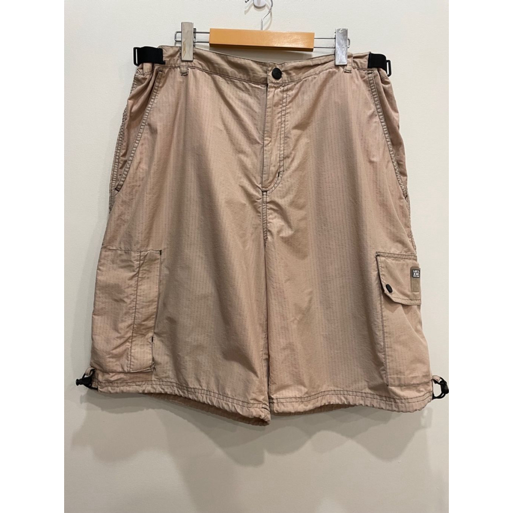 Vintage Y2K Guess Jeans Men's Beige Baggy 90s Cargo Tech Shorts 38 Skater Grunge
